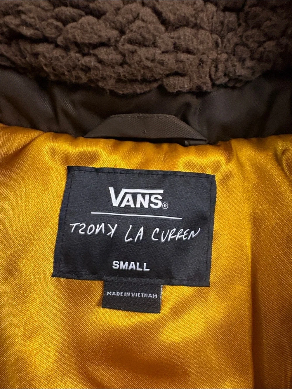 Vans Brown Bomber Jacket with Sherpa Collar and Yellow Lining